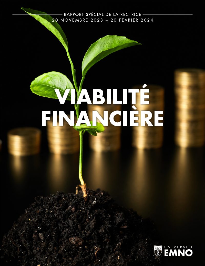 Financial Sustainability Presidents Report Cover: Small plant growing with out of focus coins in the background.